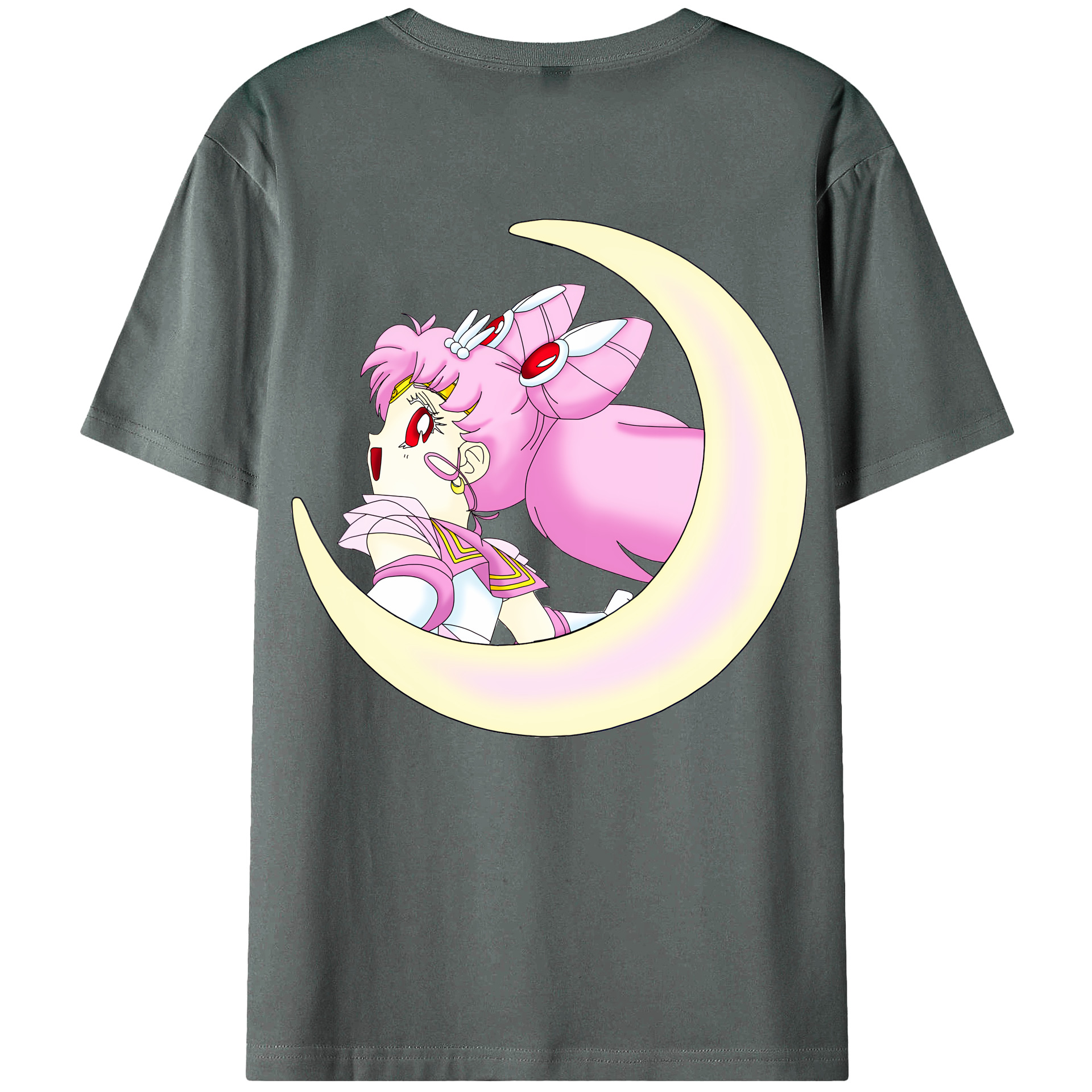 （画像用） 美少女戦士セーラームーン ちびうさ Sailor Moon Chibiusa Tsukino Usagi Small Lady Serenity 綿100％ メンズ半袖Tシャツ（バックプリント） 通気性